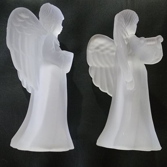 Set of 2 Frosted Christmas Angels Playing Harp Caroling Book Tea Light Decor - Picture 3 of 8